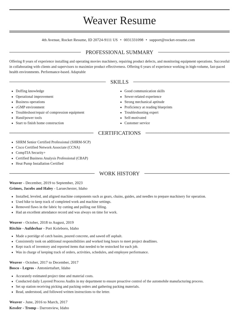 weaver construction resume elegant template 1 ele