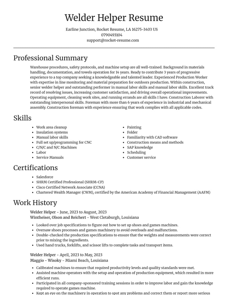 welder helper construction resume focal point template 0 foc
