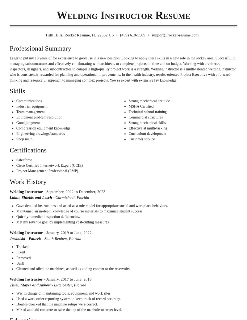 welding instructor construction resume classic template 0 cla