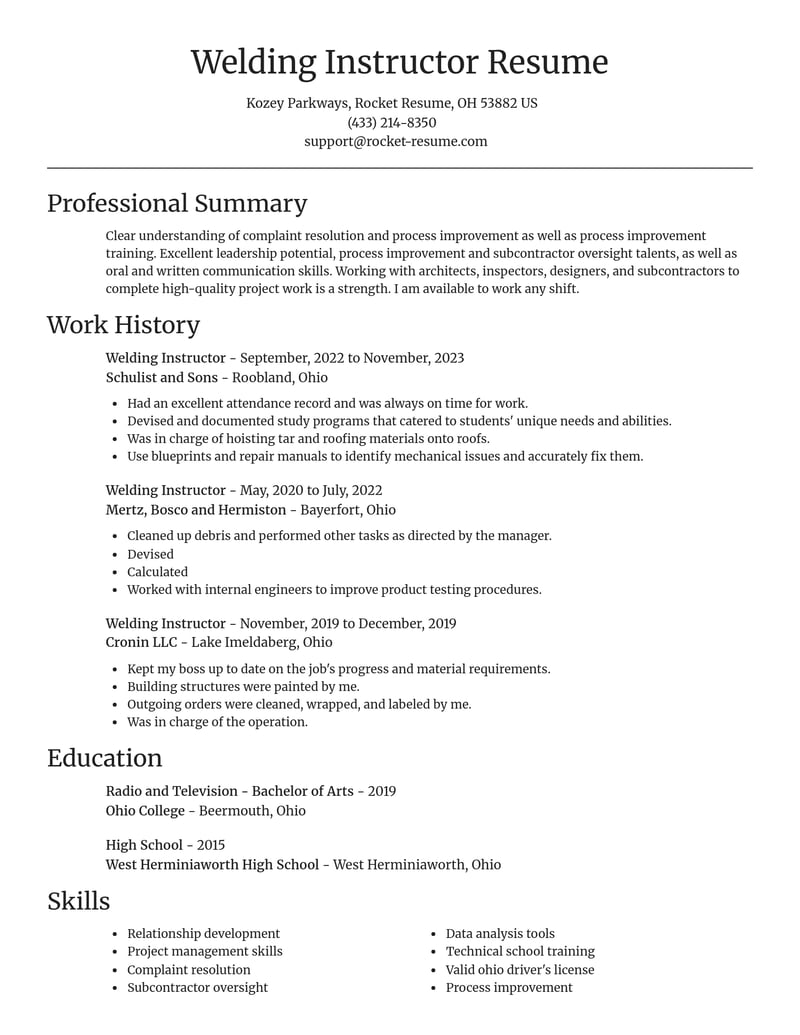 welding instructor construction resume focal point template 1 foc