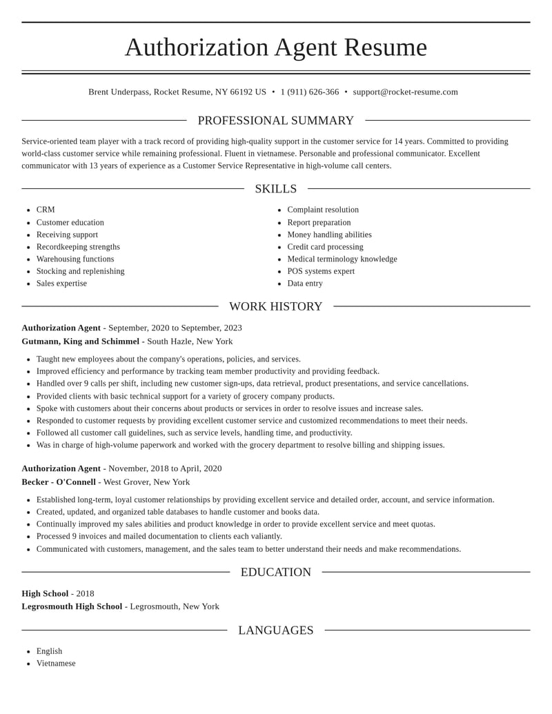 authorization agent customer service resume elegant template 2 ele