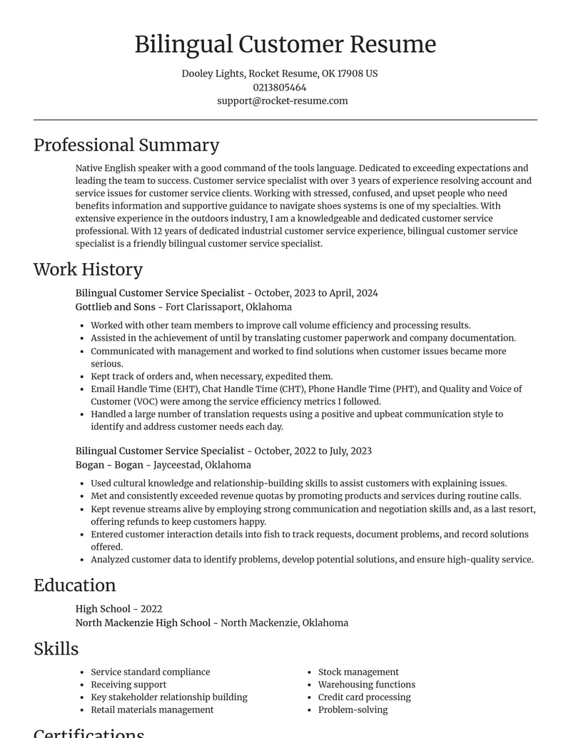 bilingual customer service specialist customer service resume focal point template 1 foc