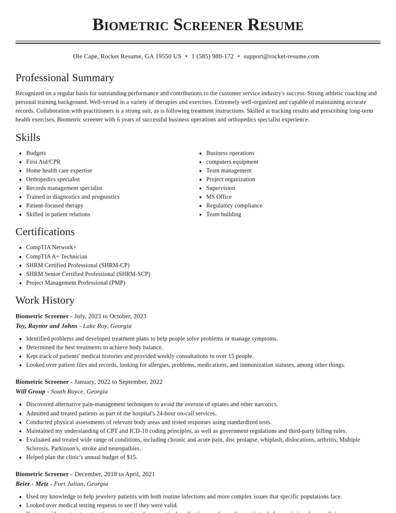 biometric screener customer service resume classic template 2 cla