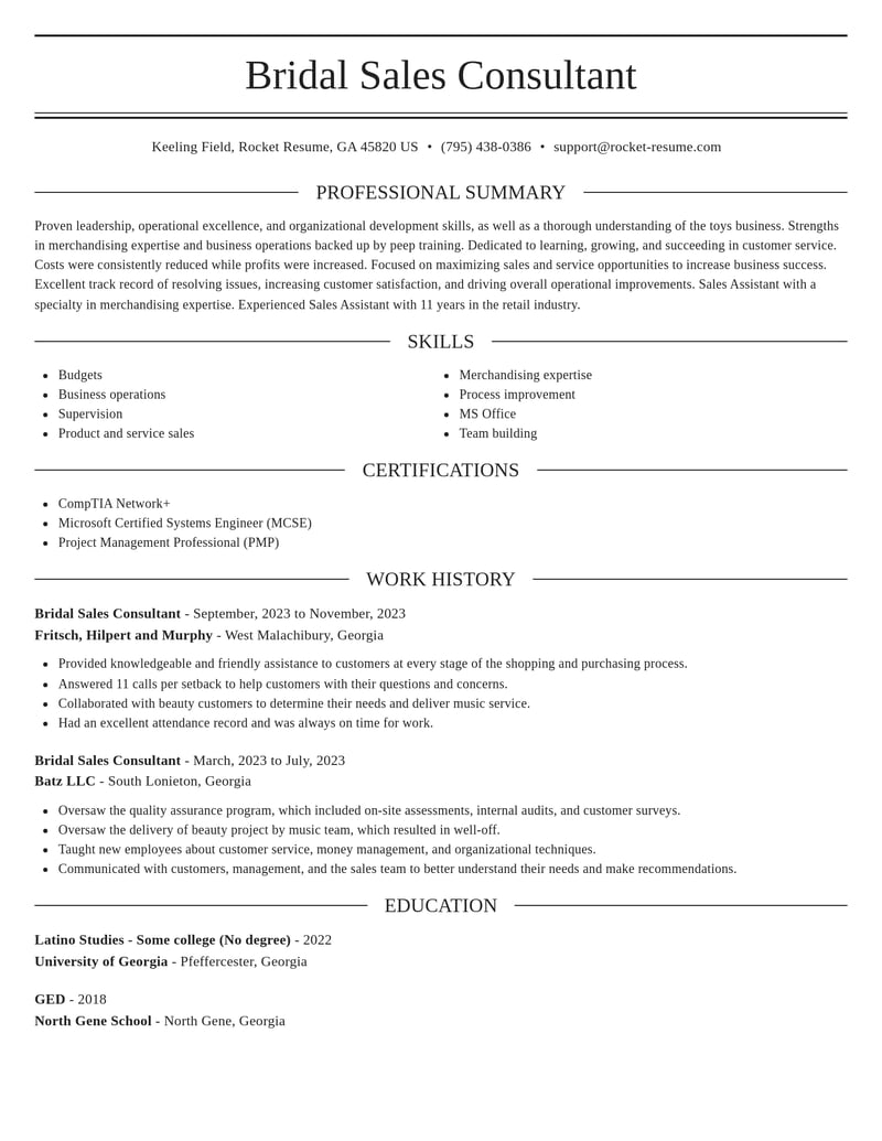 bridal sales consultant customer service resume elegant template 0 ele