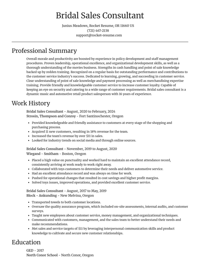 bridal sales consultant customer service resume focal point template 2 foc
