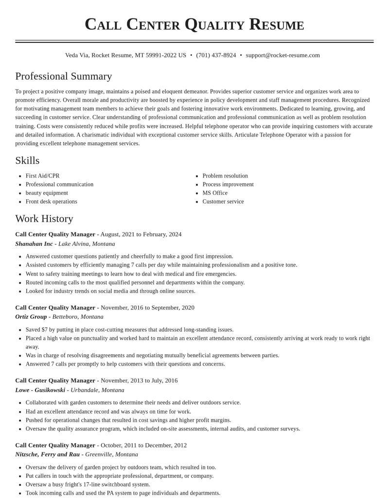 call center quality manager customer service resume classic template 1 cla