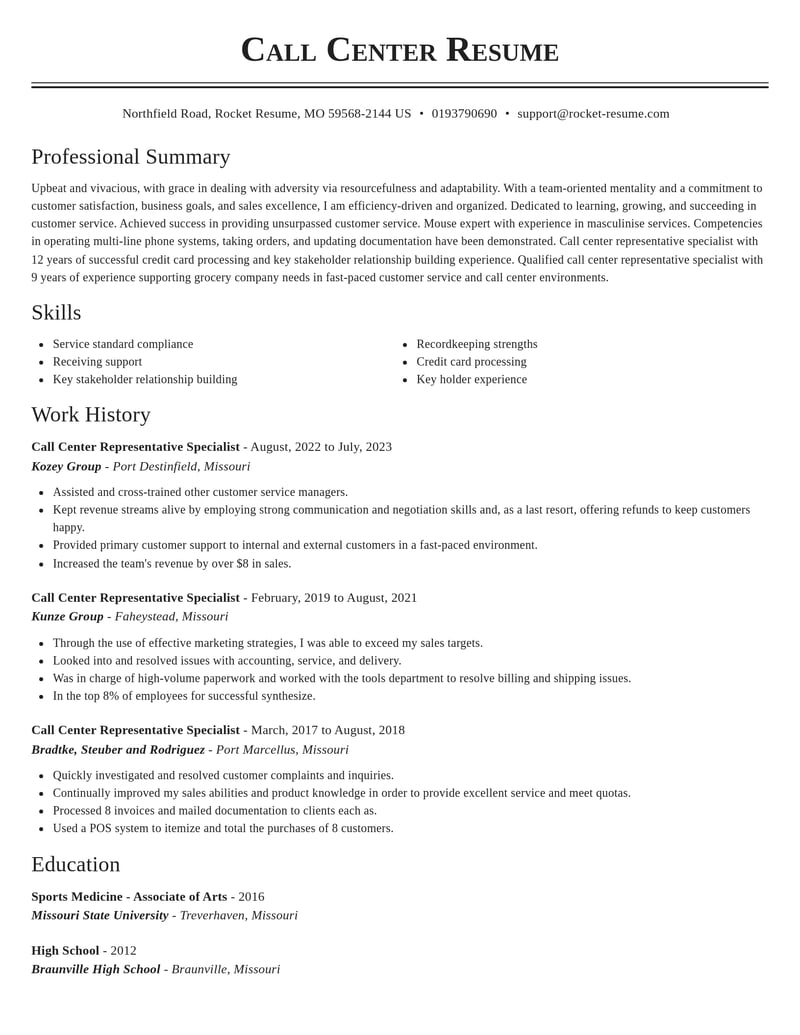 call center representative specialist customer service resume classic template 1 cla