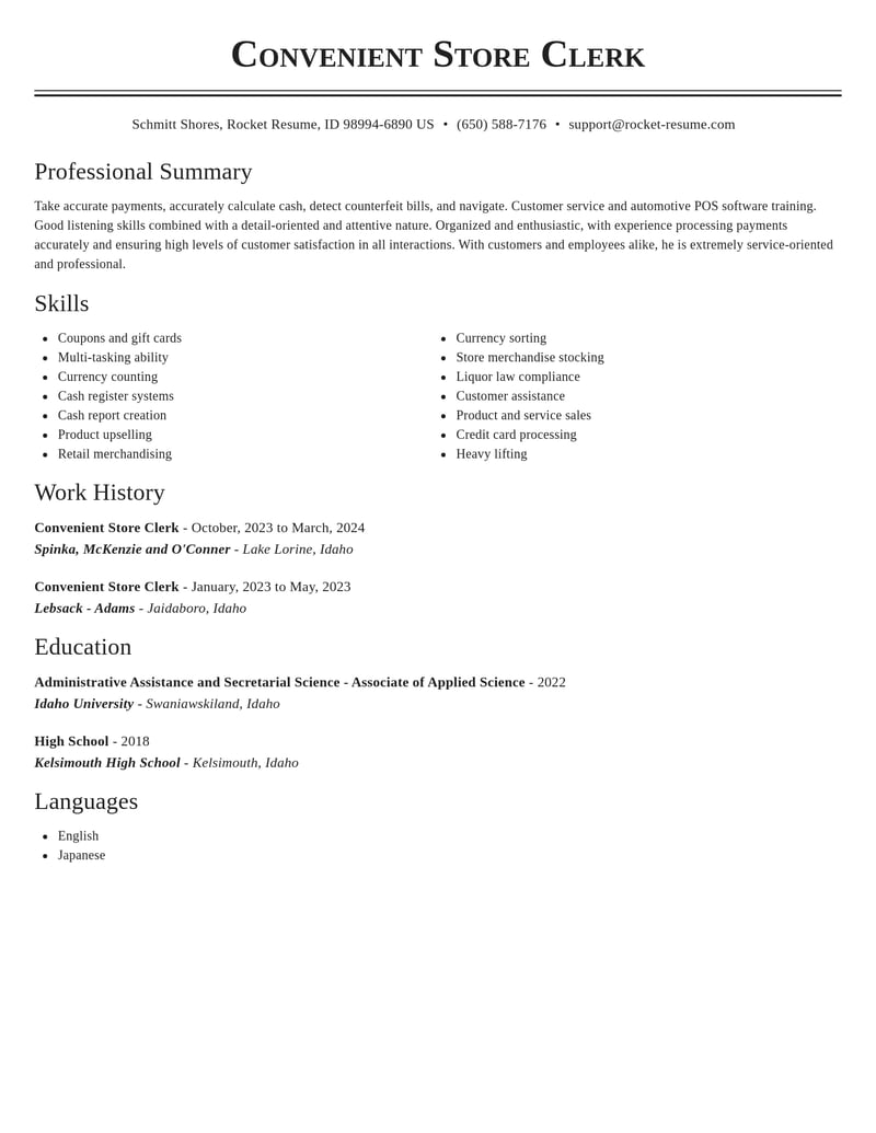 convenient store clerk customer service resume classic template 1 cla