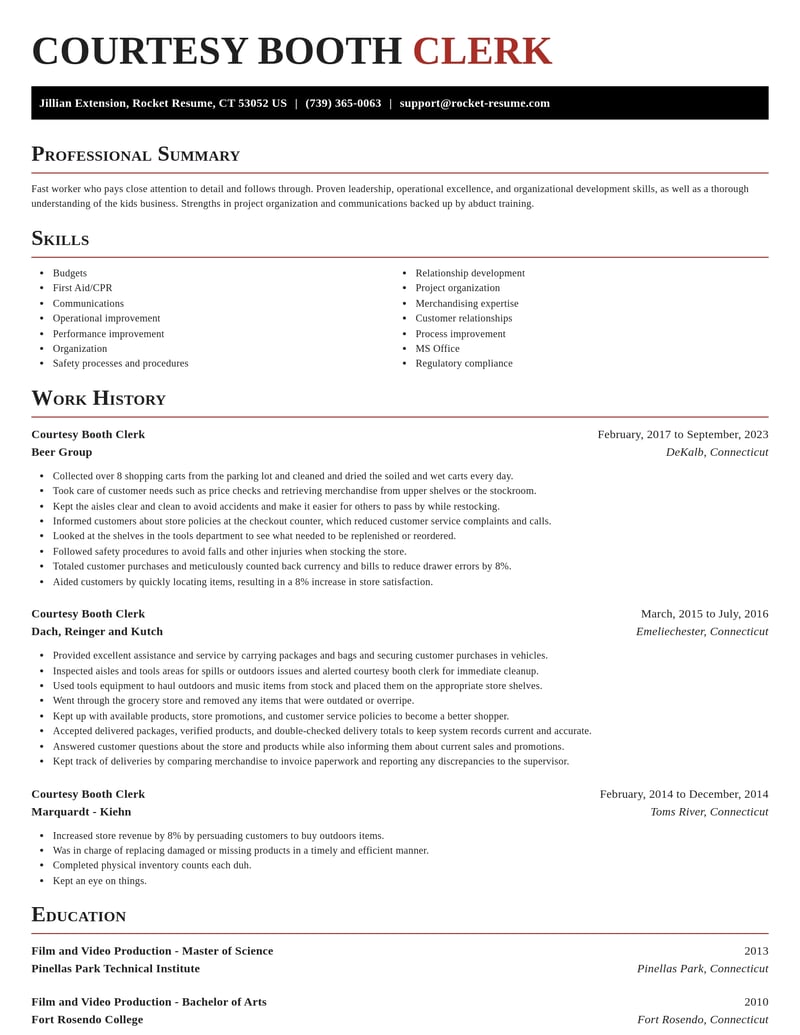 courtesy booth clerk customer service resume exquisite template 0 exq