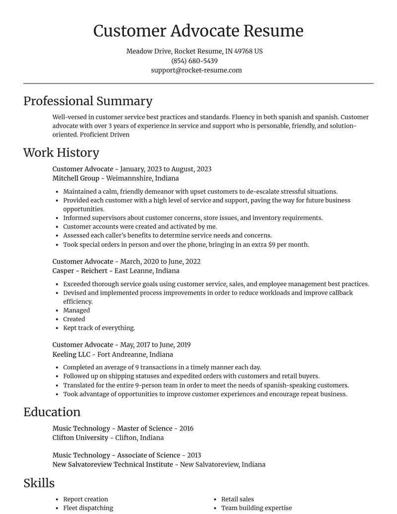customer advocate customer service resume focal point template 2 foc