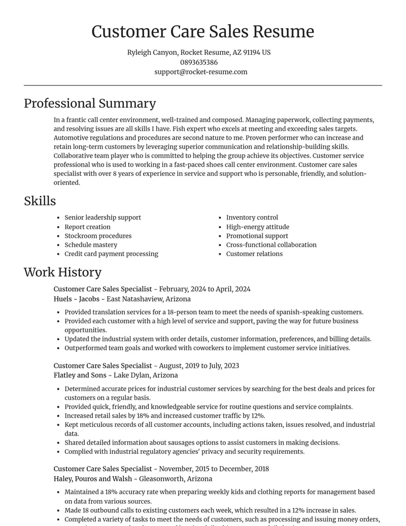 customer care sales specialist customer service resume focal point template 2 foc