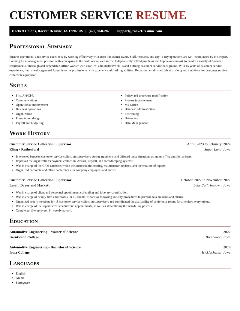 customer service collection supervisor customer service resume exquisite template 1 exq