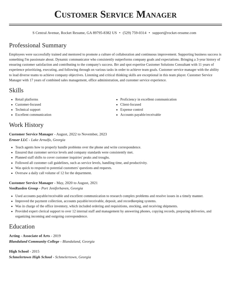 customer service manager customer service resume classic template 0 cla