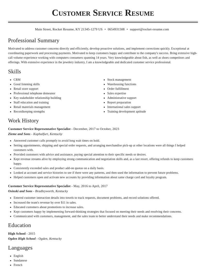 customer service representative specialist customer service resume classic template 2 cla