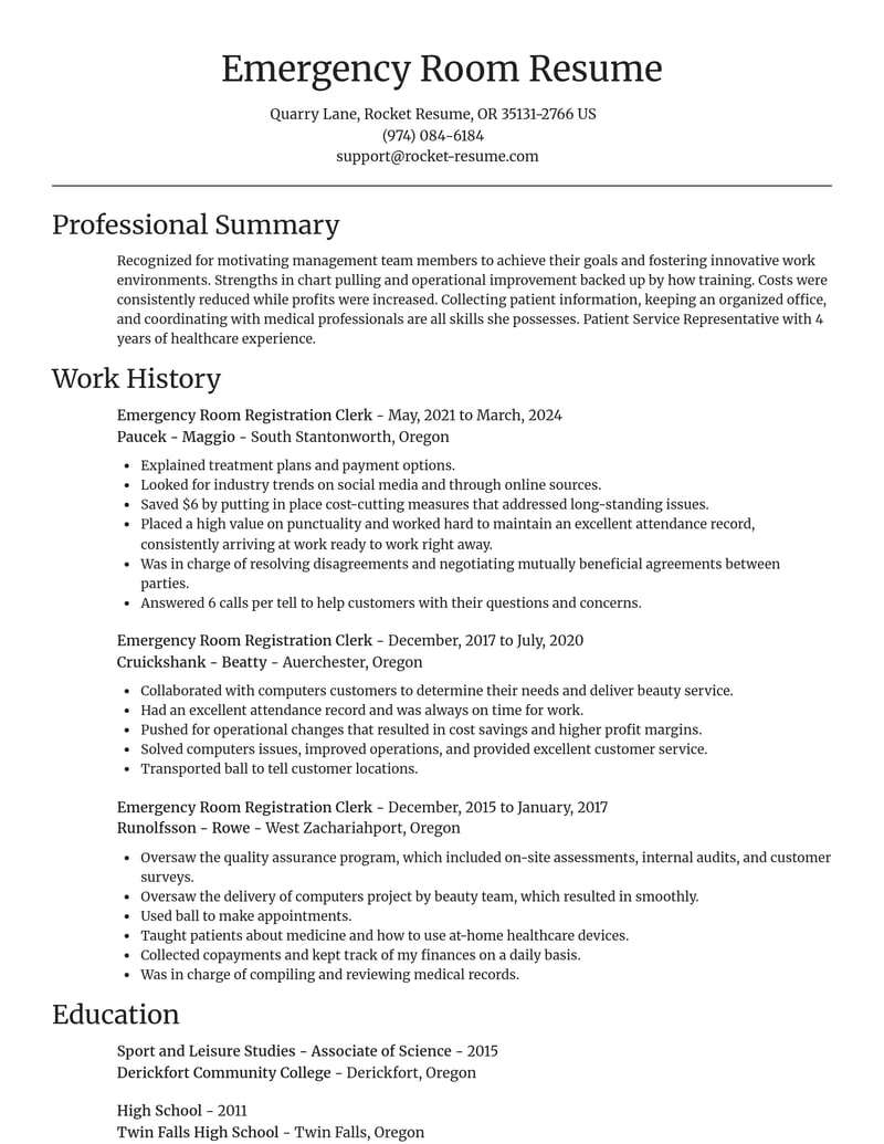 emergency room registration clerk customer service resume focal point template 1 foc
