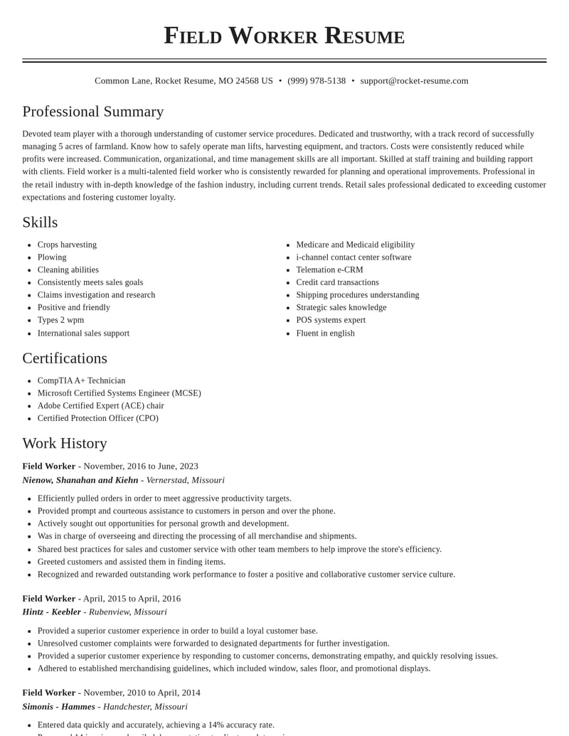 field worker customer service resume classic template 2 cla