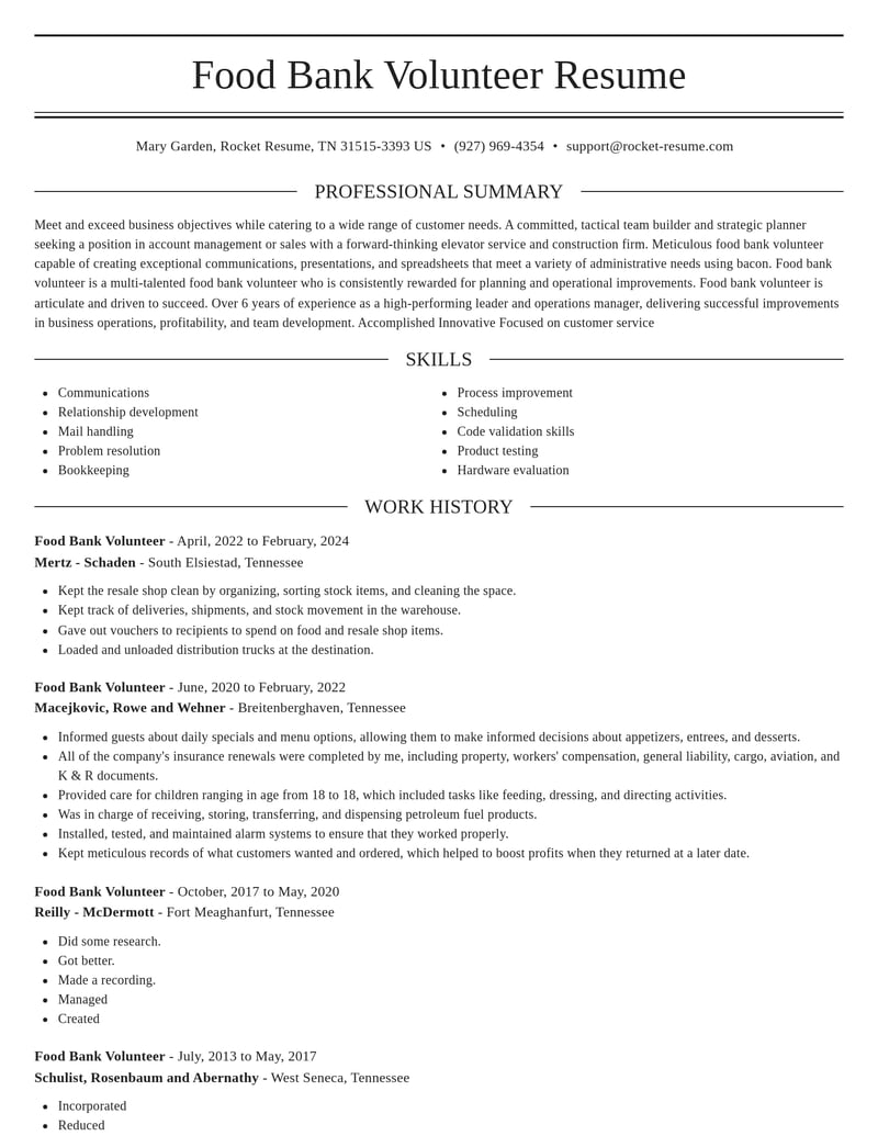 food bank volunteer customer service resume elegant template 1 ele