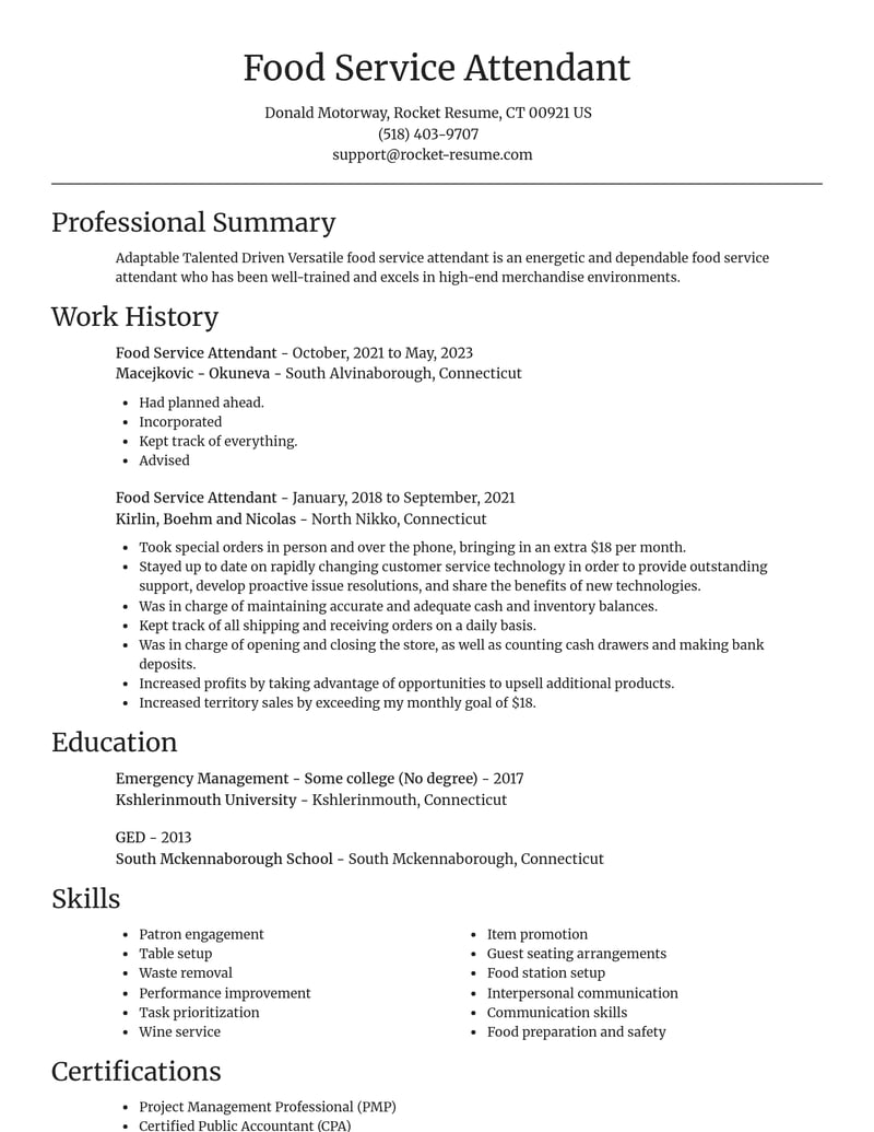 food service attendant customer service resume focal point template 0 foc