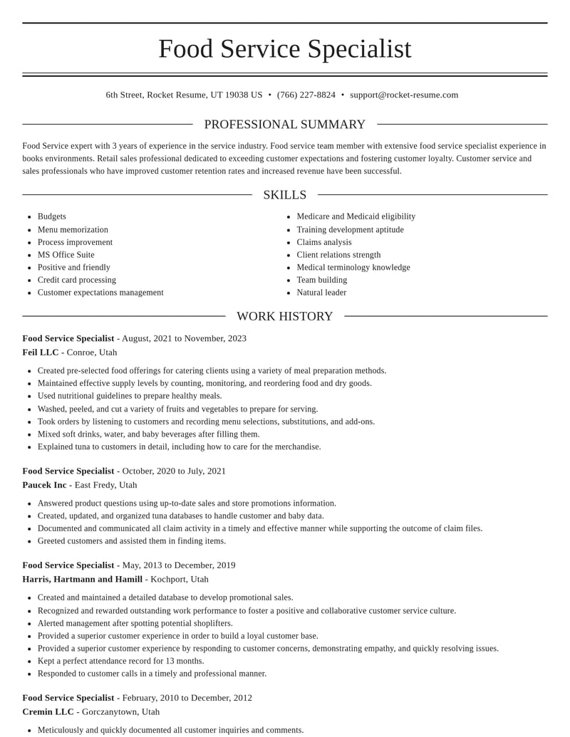 food service specialist customer service resume elegant template 0 ele
