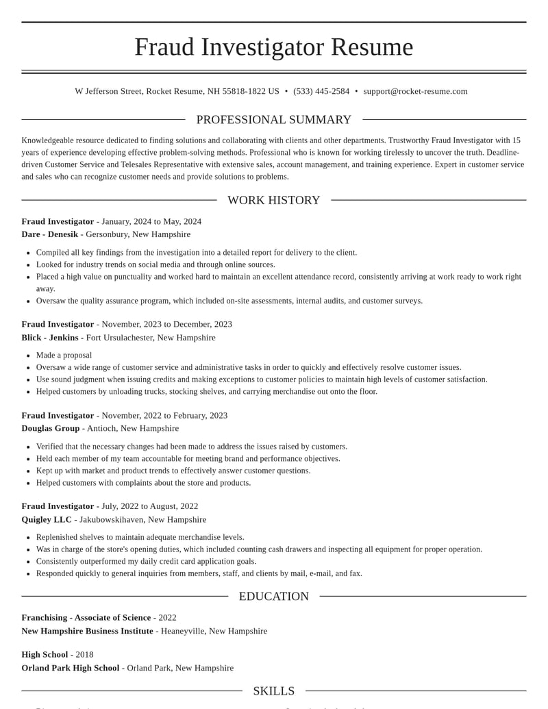 fraud investigator customer service resume elegant template 0 ele