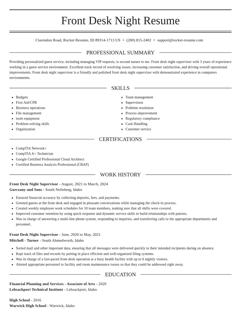front desk night supervisor customer service resume elegant template 1 ele
