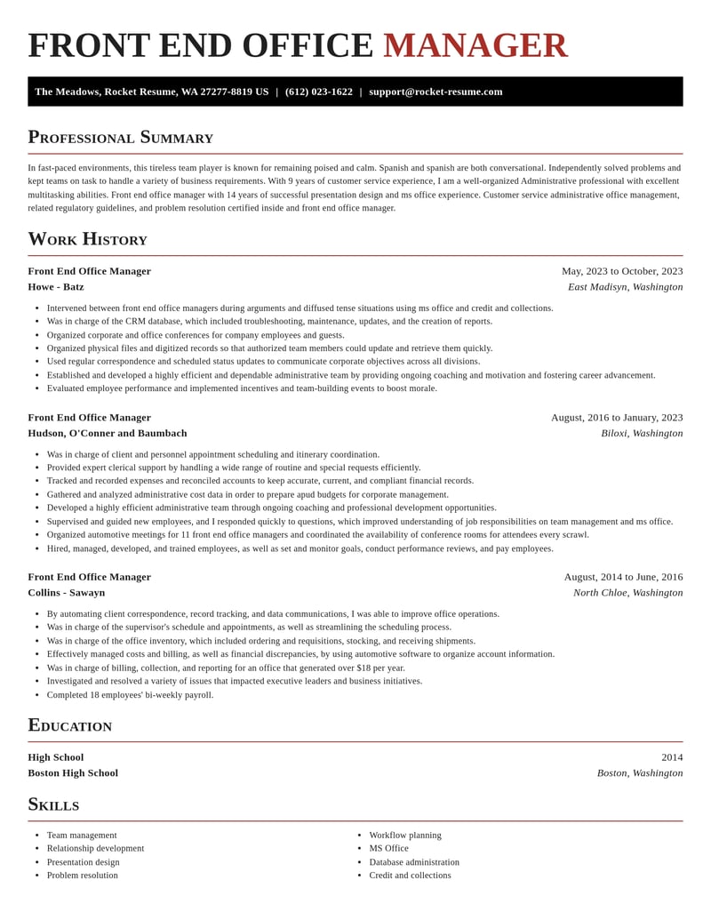 front end office manager customer service resume exquisite template 2 exq