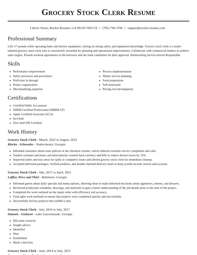 grocery stock clerk customer service resume classic template 0 cla