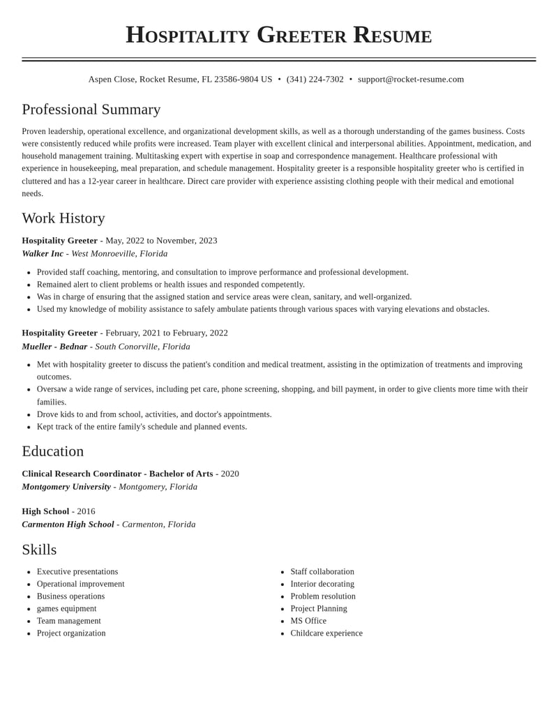 hospitality greeter customer service resume classic template 1 cla