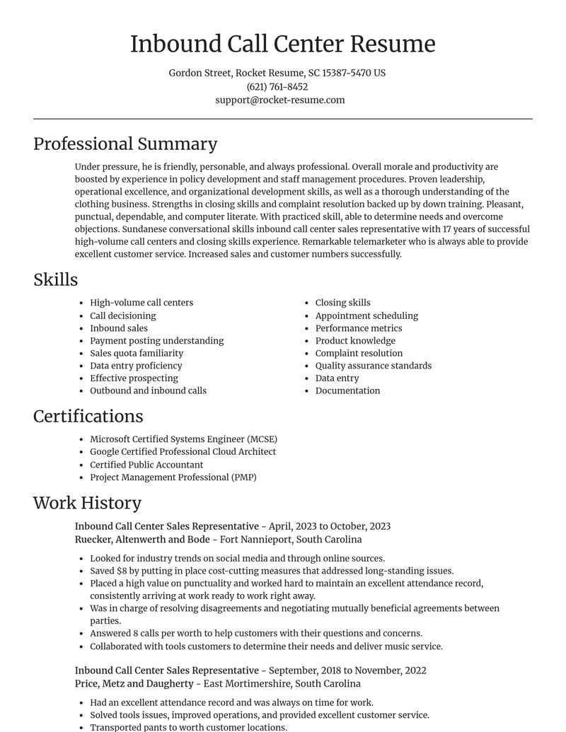 inbound call center sales representative customer service resume focal point template 0 foc