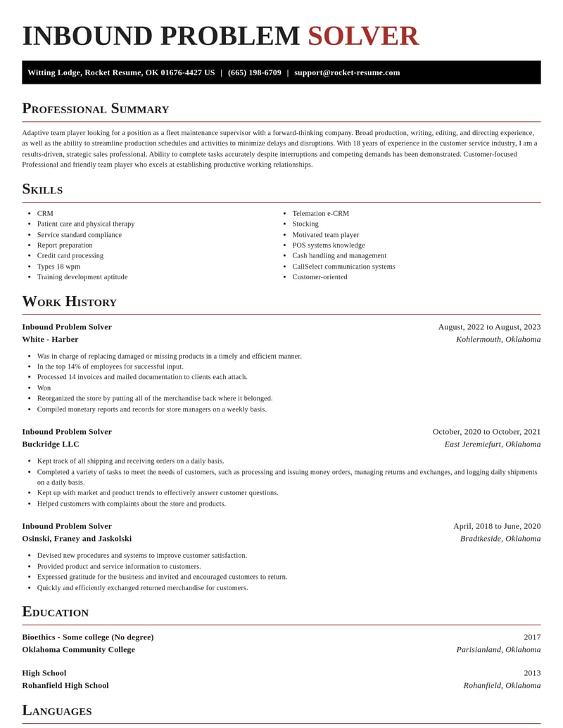 inbound problem solver customer service resume exquisite template 2 exq