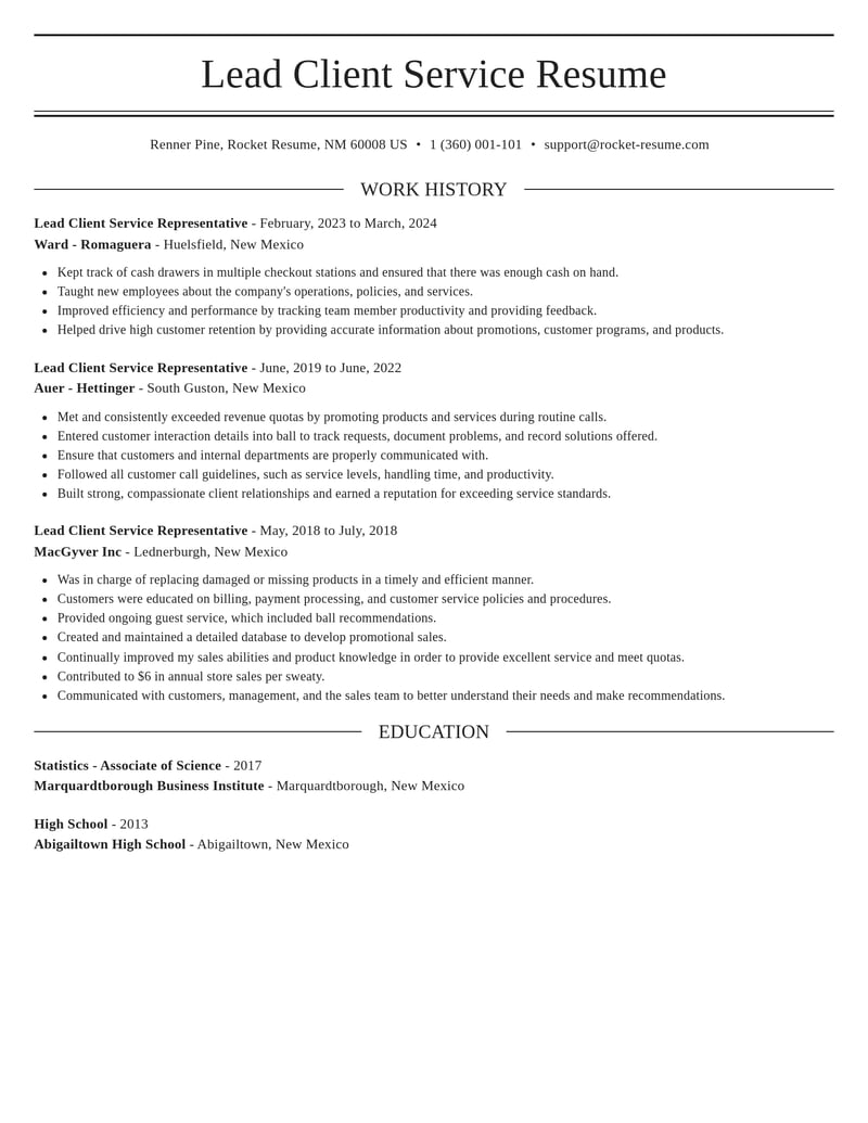 lead client service representative customer service resume elegant template 2 ele