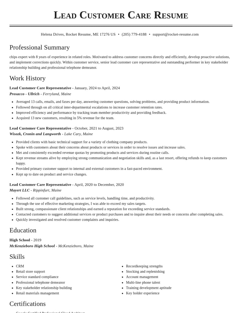 lead customer care representative customer service resume classic template 1 cla