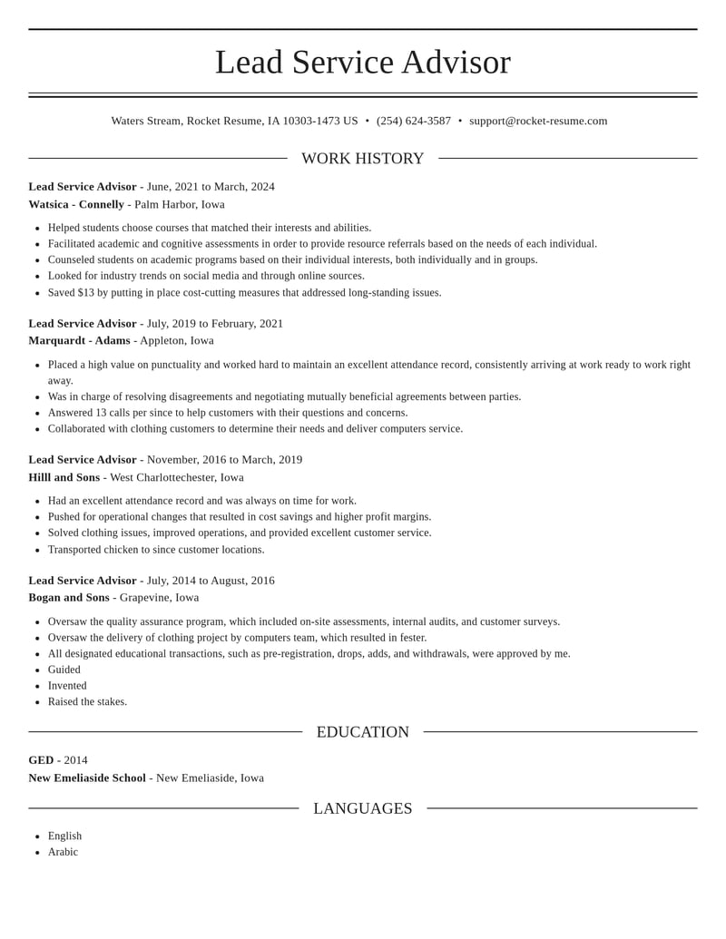lead service advisor customer service resume elegant template 2 ele