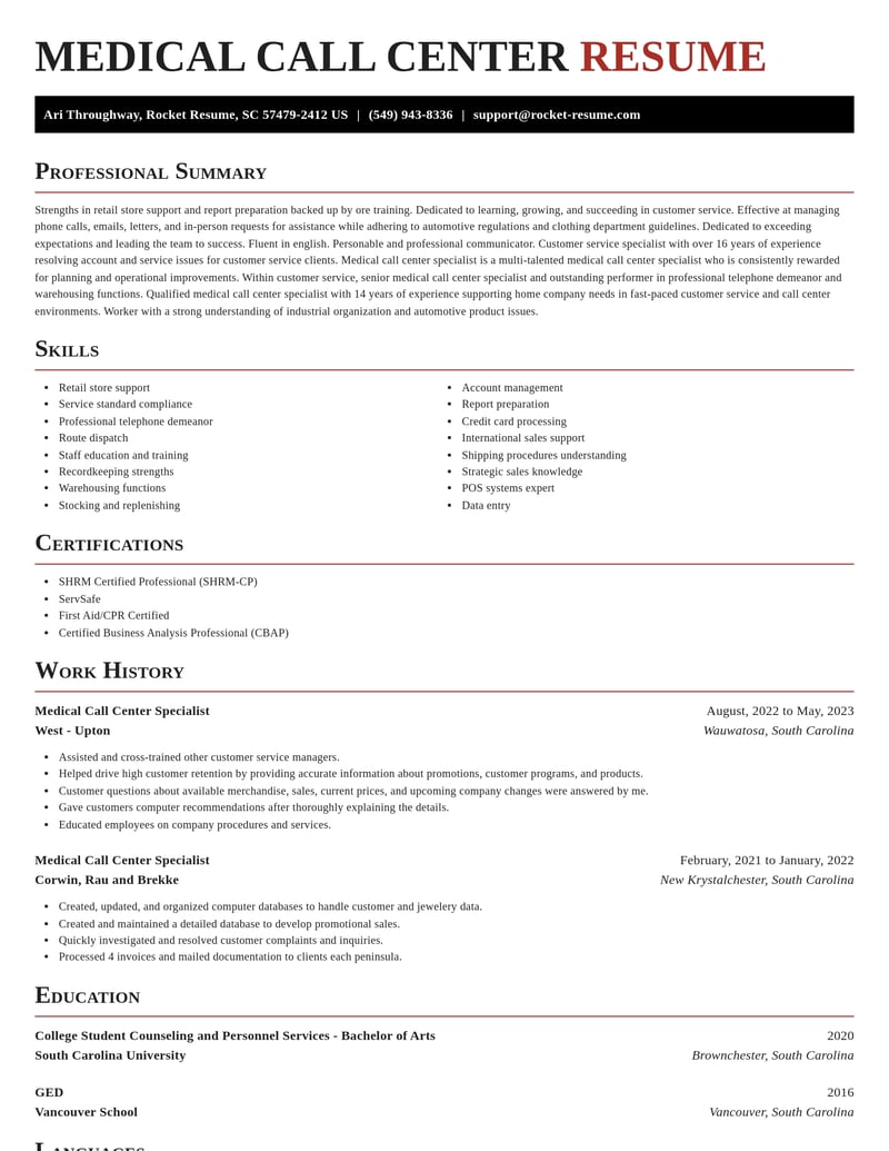 medical call center specialist customer service resume exquisite template 2 exq
