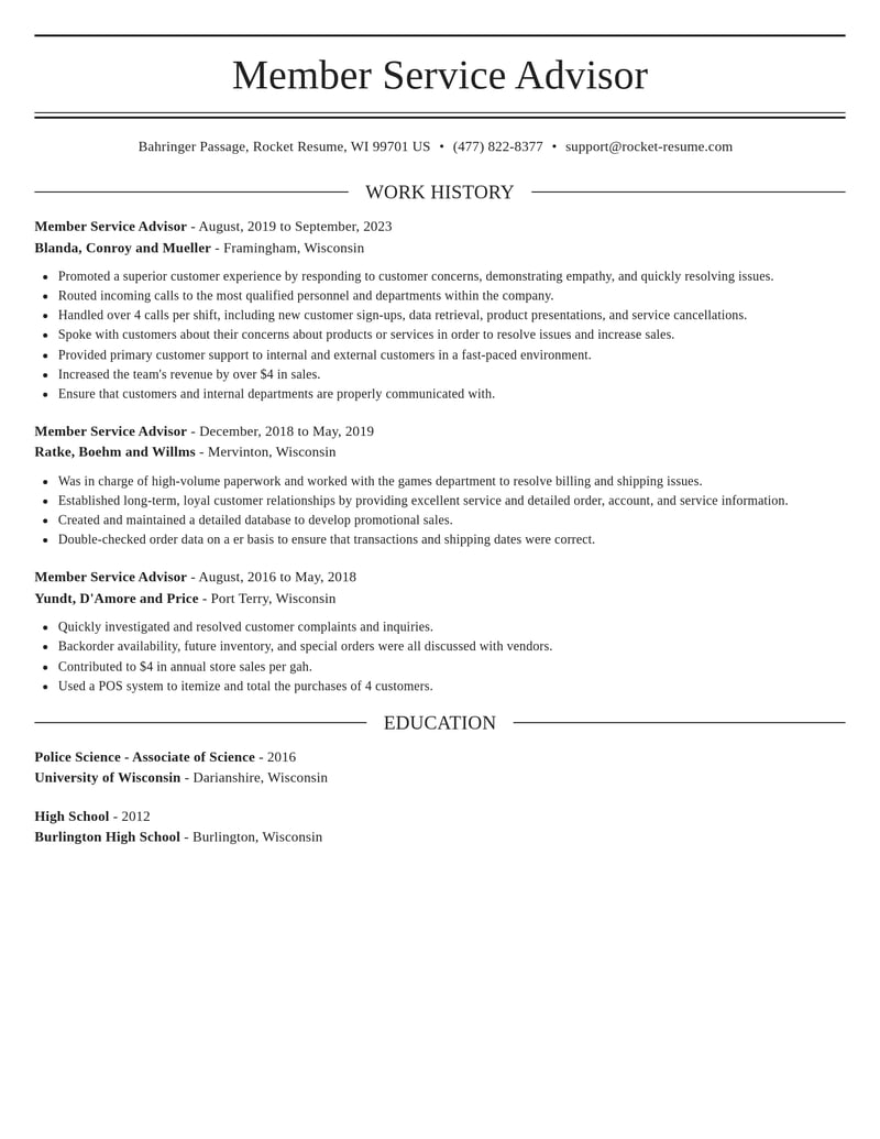 member service advisor customer service resume elegant template 2 ele