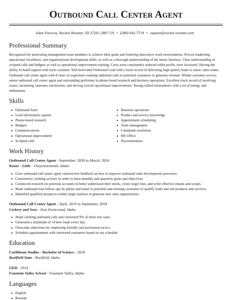 outbound call center agent customer service resume classic template 2 cla