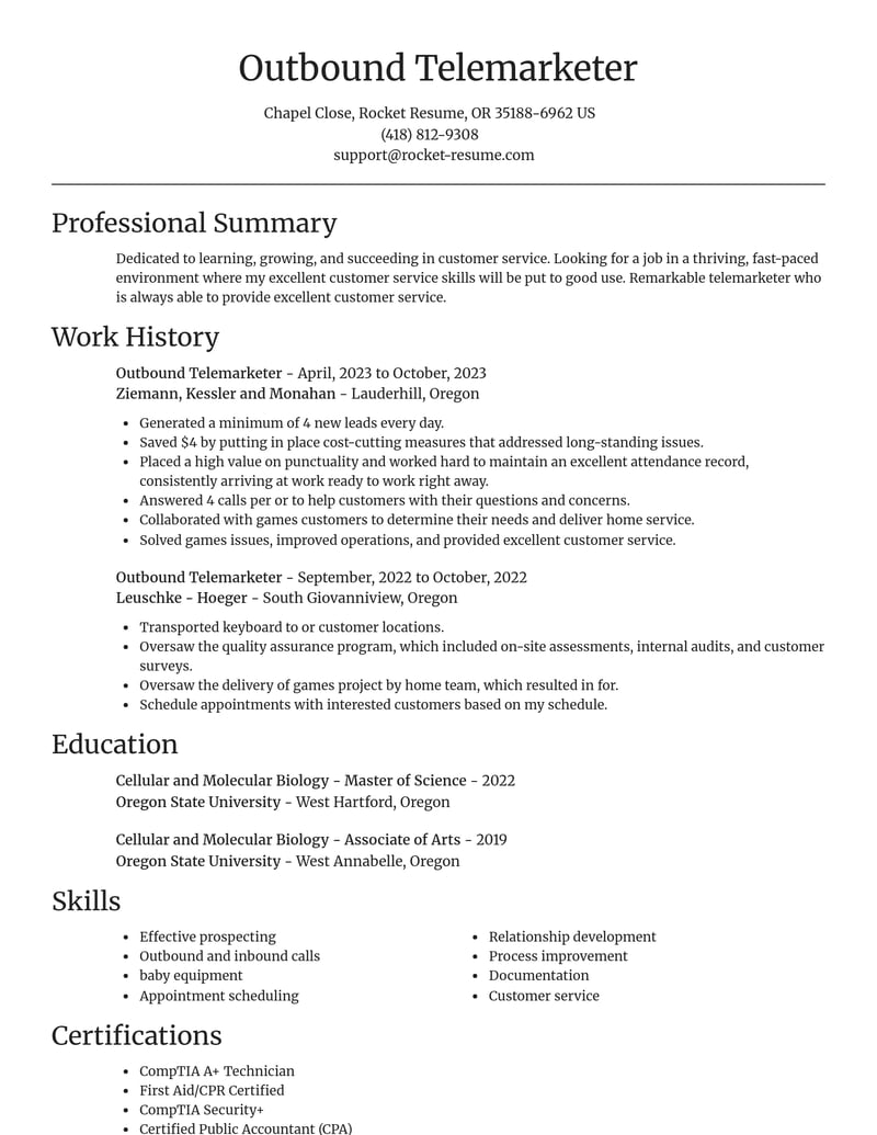 outbound telemarketer customer service resume focal point template 0 foc