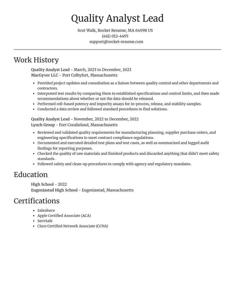 quality analyst lead customer service resume focal point template 0 foc