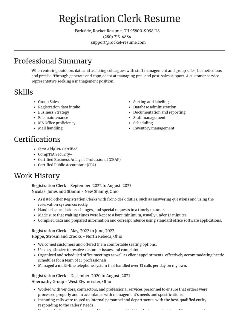 registration clerk customer service resume focal point template 0 foc