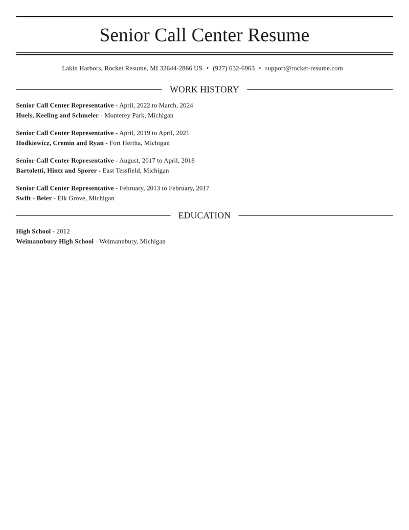 senior call center representative customer service resume elegant template 2 ele