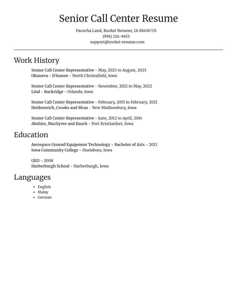 senior call center representative customer service resume focal point template 2 foc