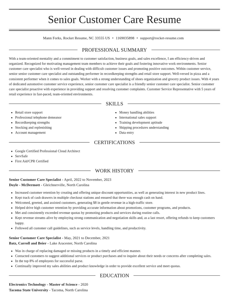 senior customer care specialist customer service resume elegant template 0 ele