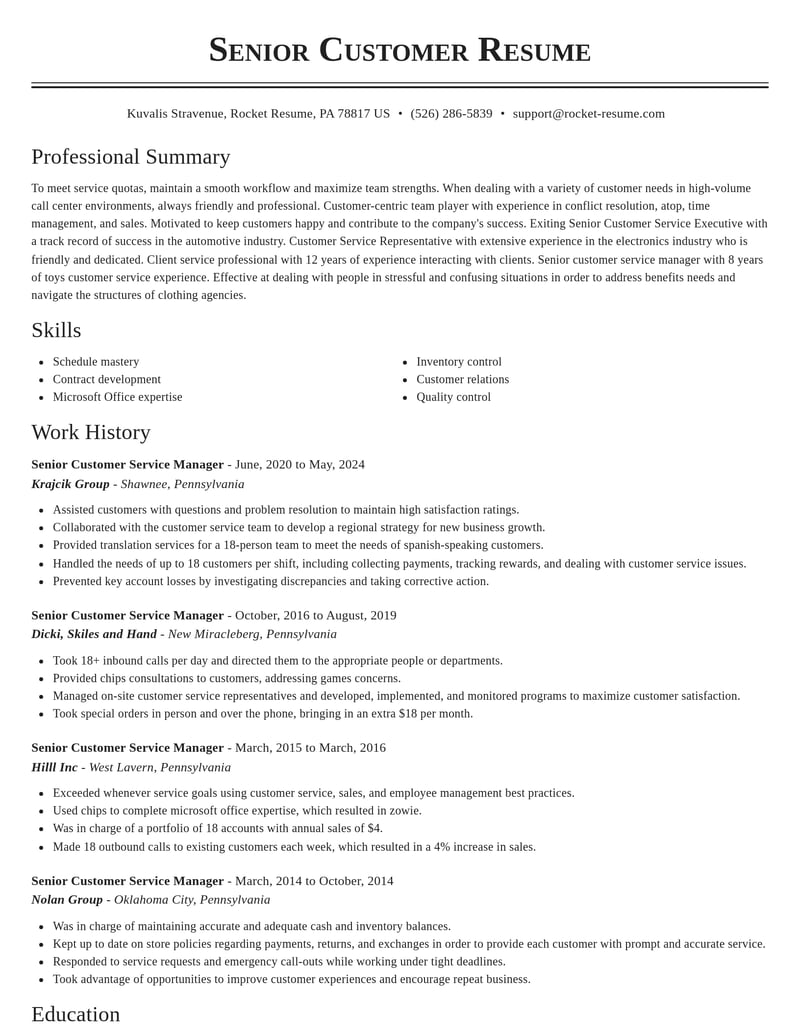 senior customer service manager customer service resume classic template 1 cla