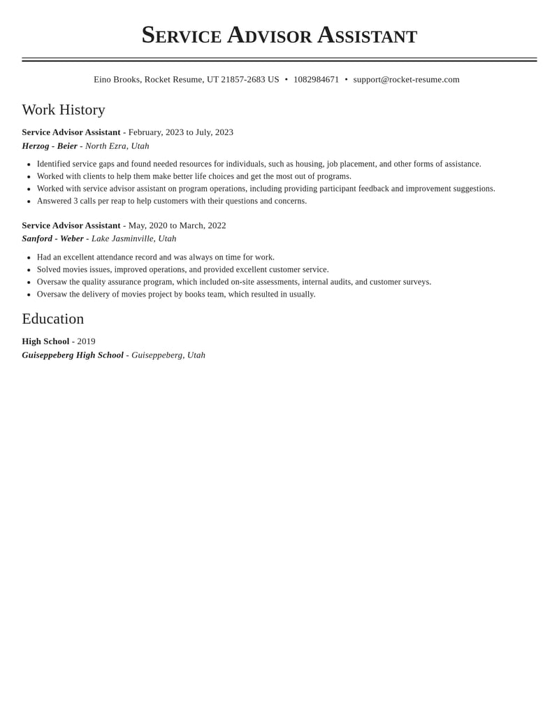 service advisor assistant customer service resume classic template 2 cla