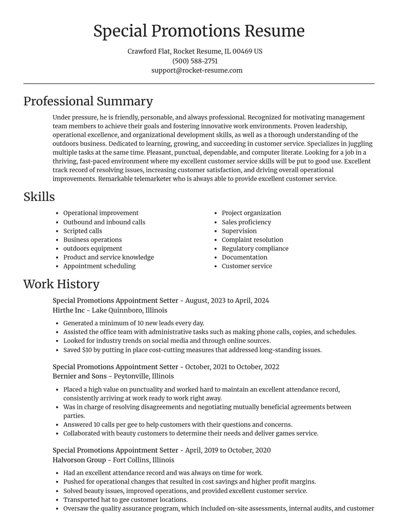 special promotions appointment setter customer service resume focal point template 1 foc