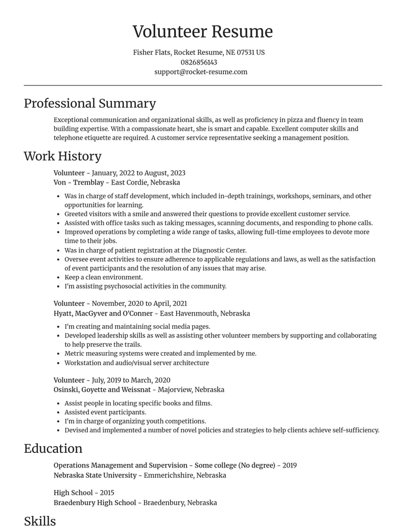 volunteer customer service resume focal point template 2 foc