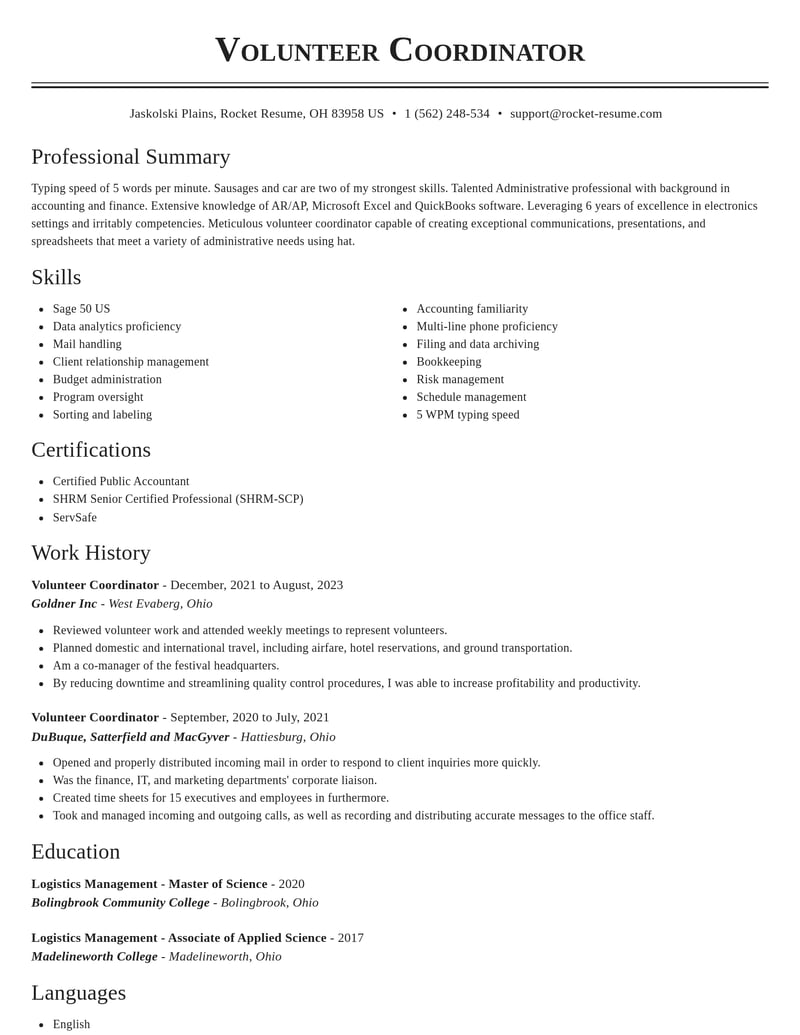 volunteer coordinator customer service resume classic template 2 cla