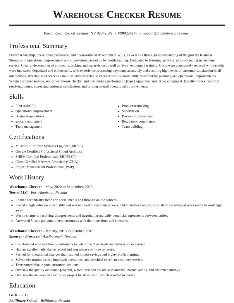 warehouse checker customer service resume classic template 2 cla