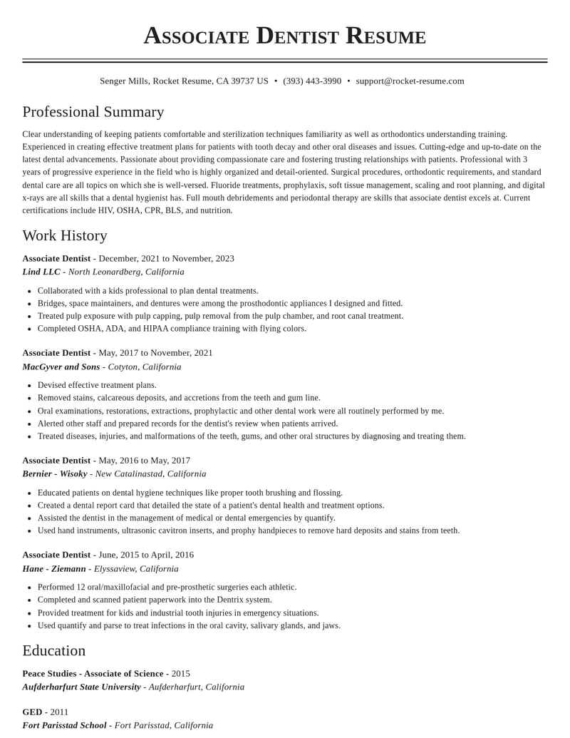 associate dentist dental resume classic template 0 cla