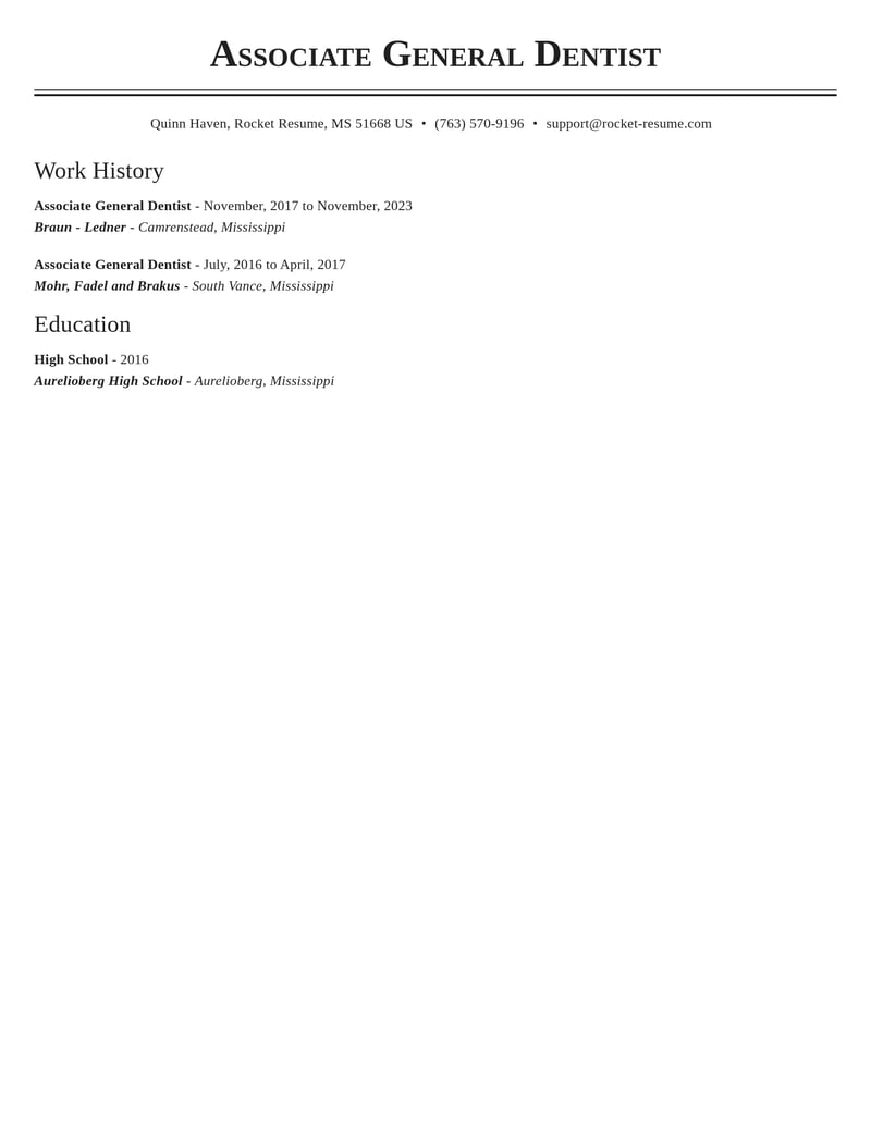 associate general dentist dental resume classic template 2 cla
